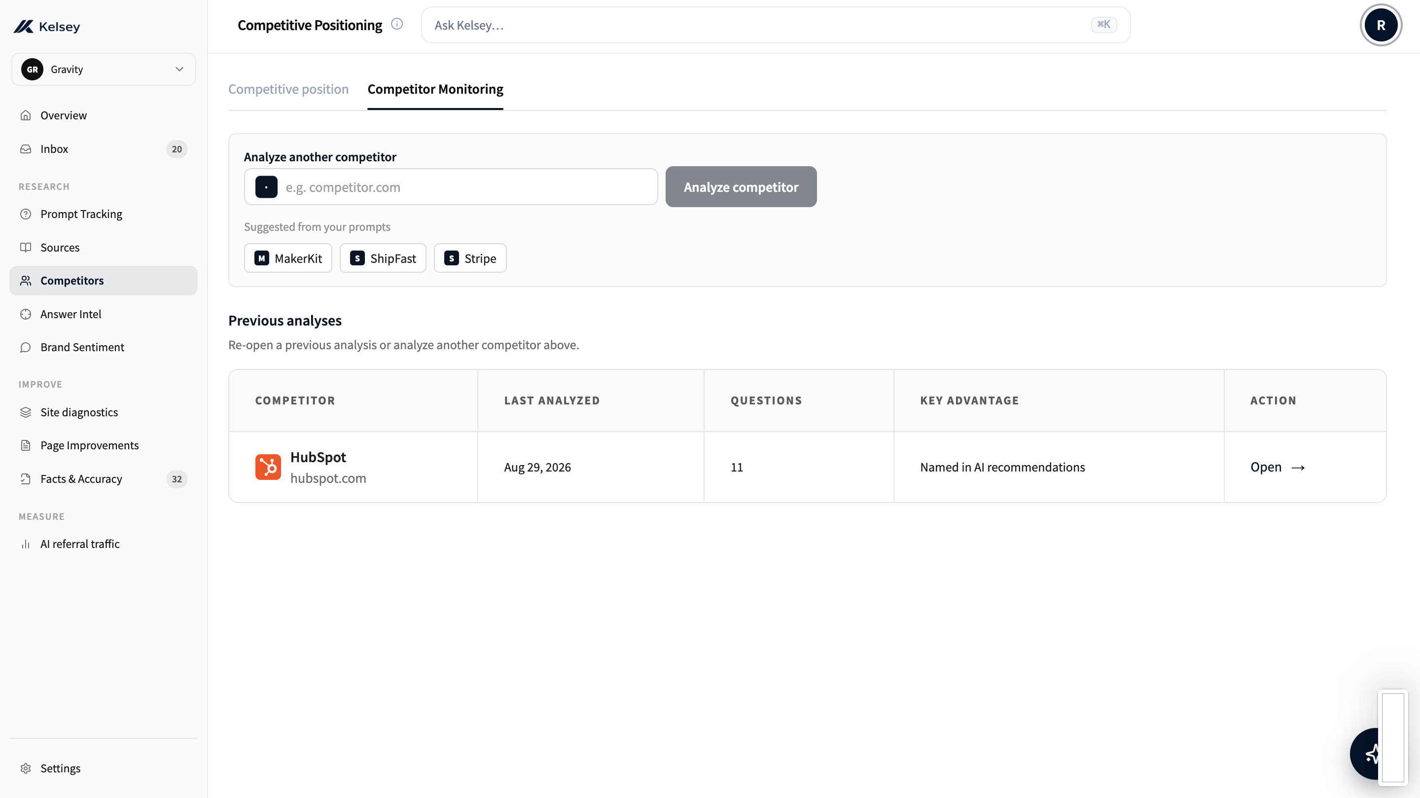 Competitor Monitoring: analyze a competitor and reopen previous analyses