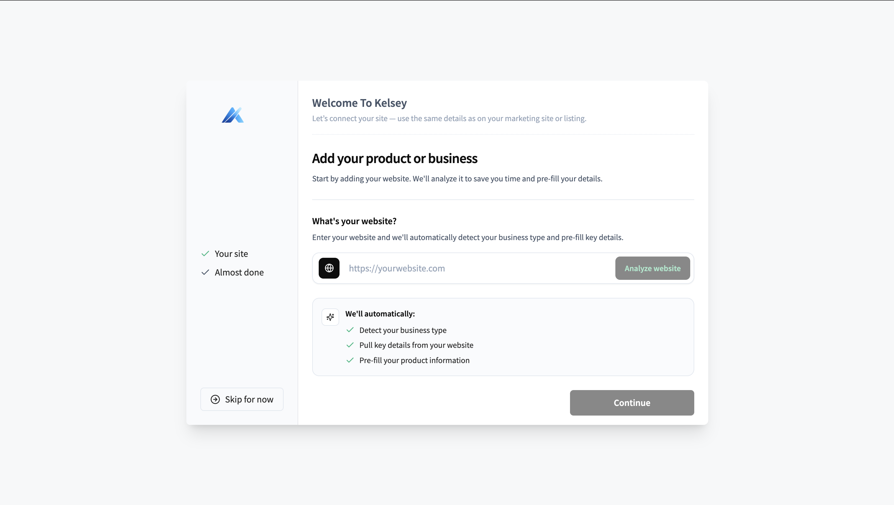 Kelsey signup screen