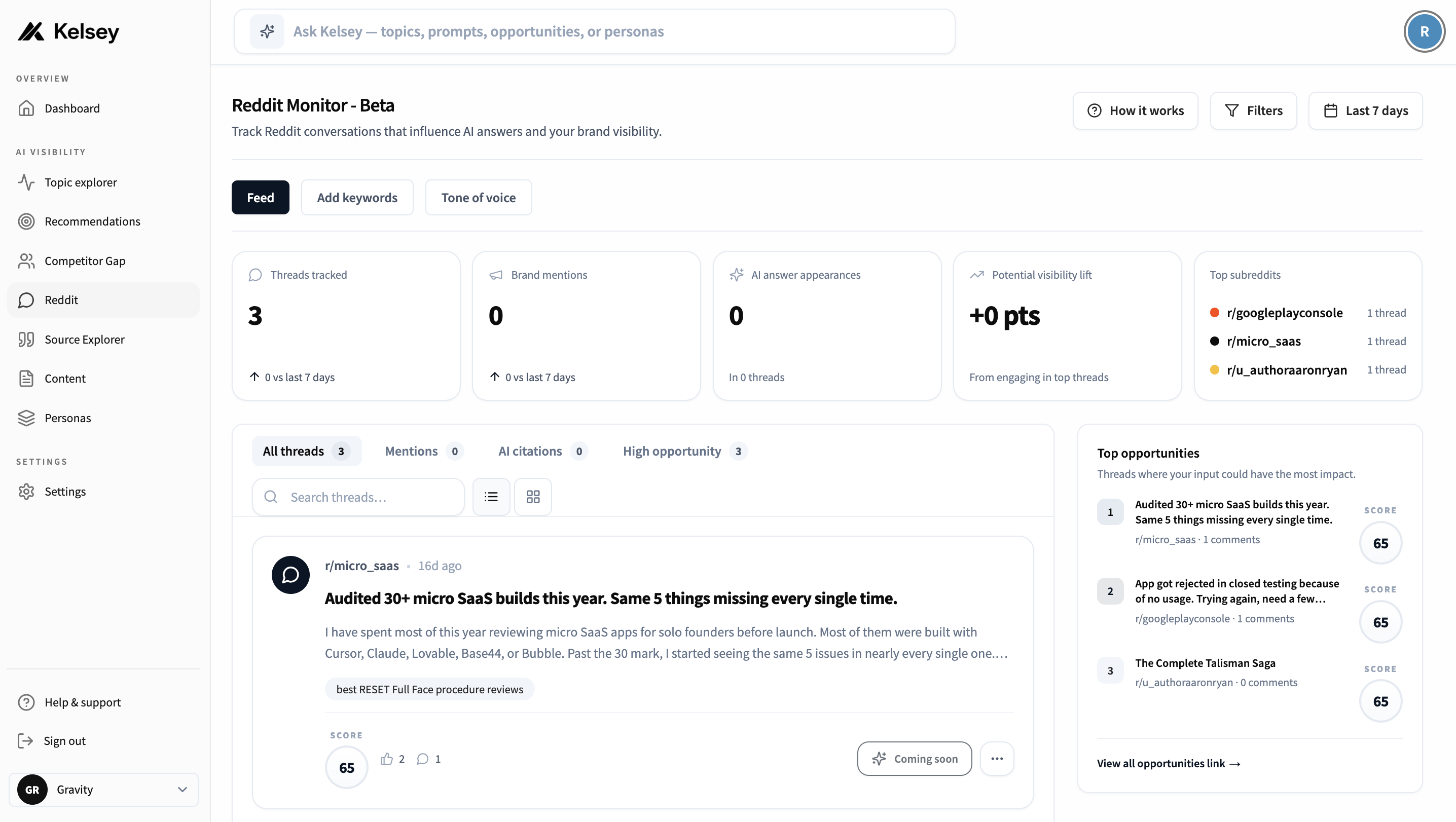 Reddit keyword setup