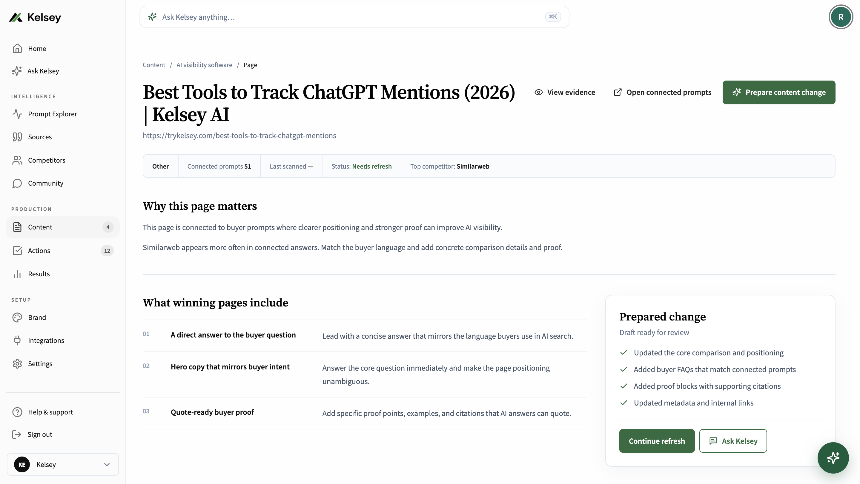 Kelsey Content that gets mentioned editor with publish options and CMS handoff