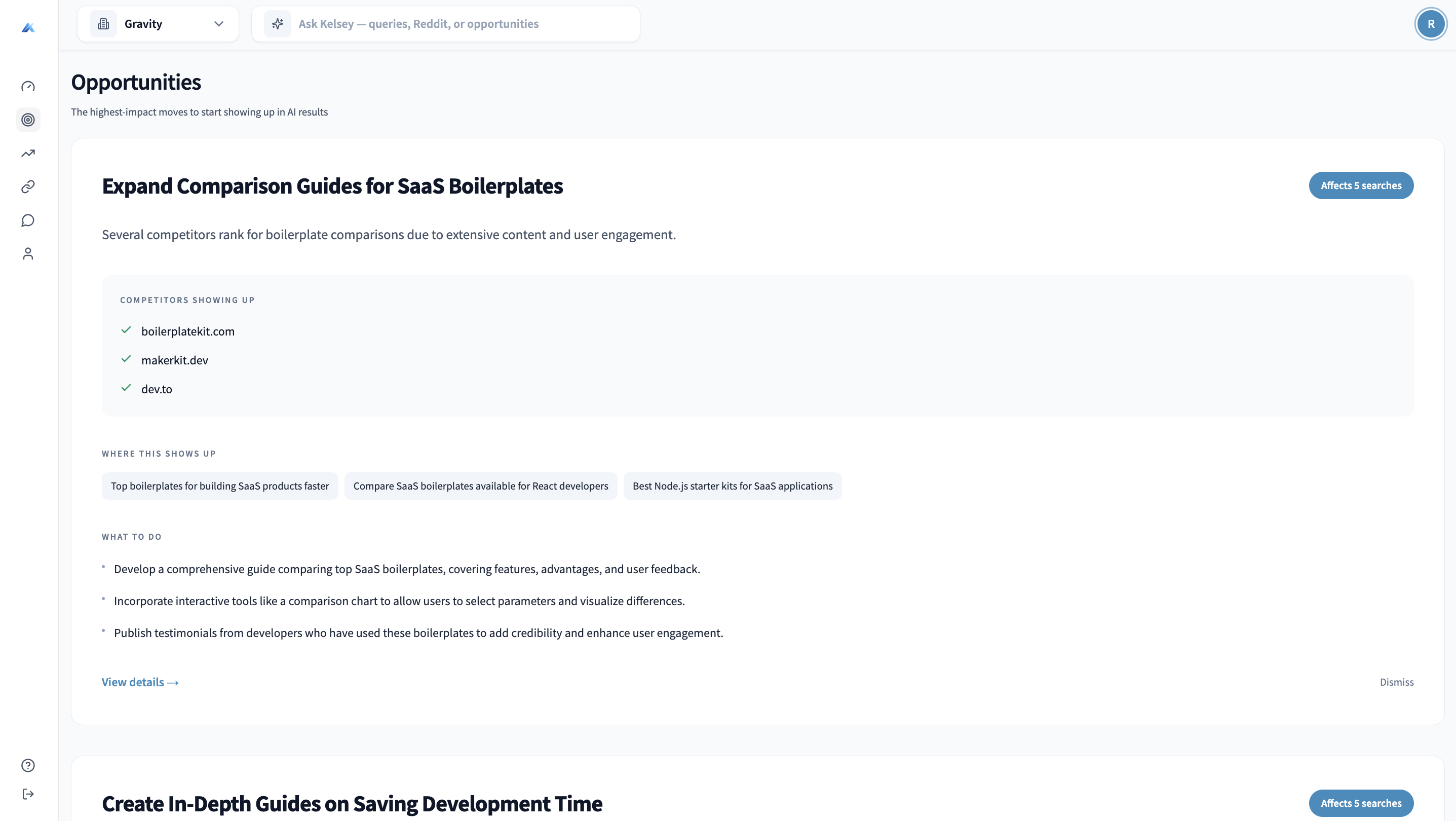 Opportunity recommendations in Kelsey